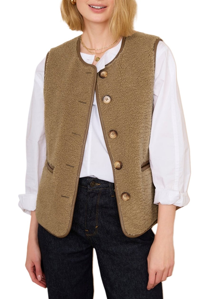 Fleece Leather Contrast Trim Vest