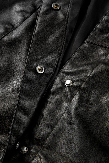 Faux Leather Button-Front Boxy Jacket