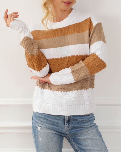 Stripe Cable Drop Shoulder Sweater