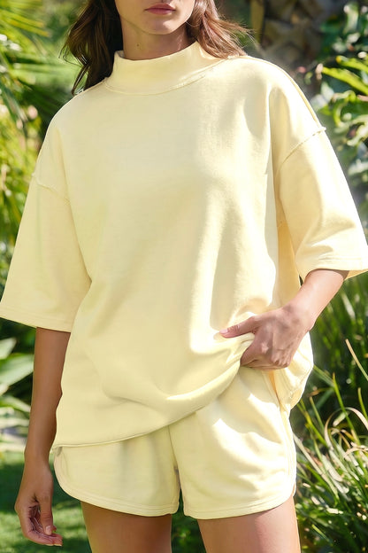 Solid Exposed Seam Mock Neck Tee & Shorts Set