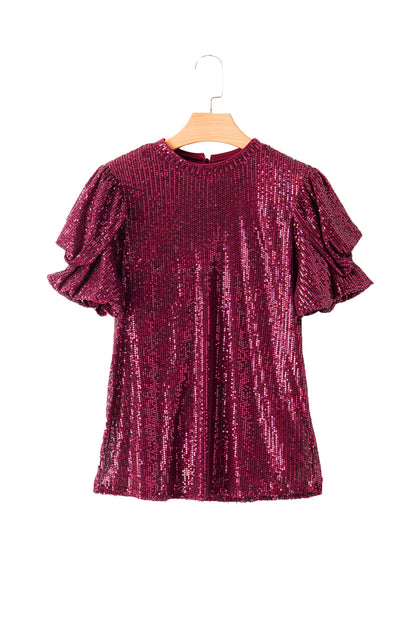 Sequin Short Bubble Sleeve Blouse