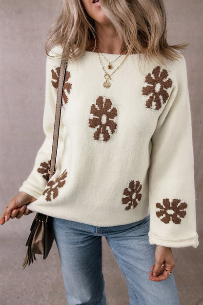 Floral Wide Sleeve Boatneck Sweater