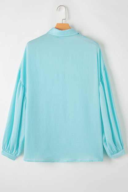 Solid Puff Sleeve Buttoned Shirt