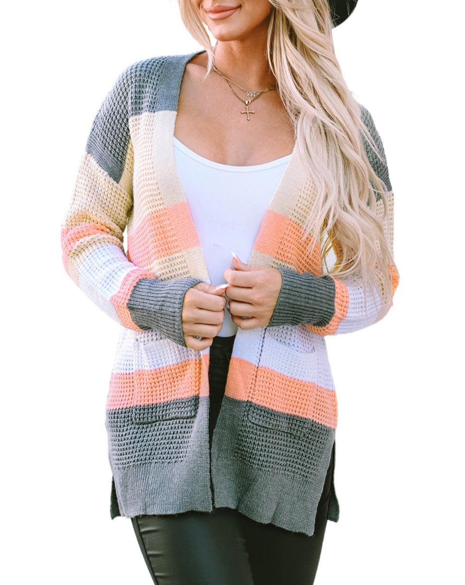 Multicolor Stripe Knit Cardigan w/Pockets