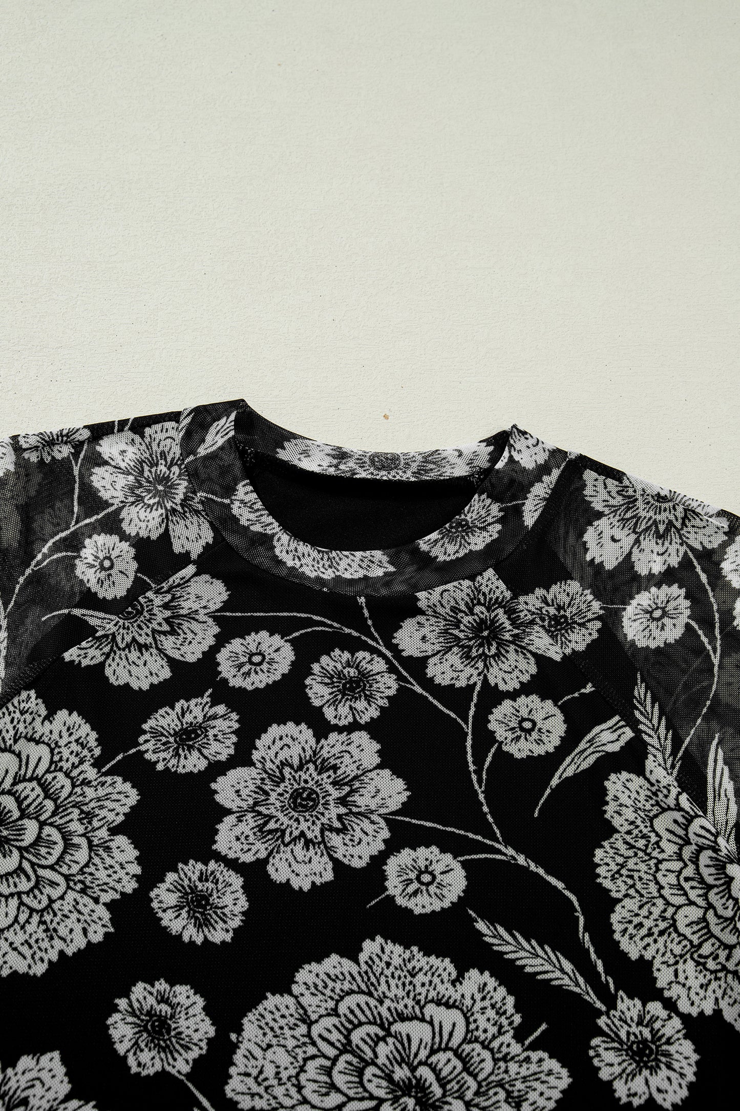 Floral Mesh Thumbhole Long Sleeve Top