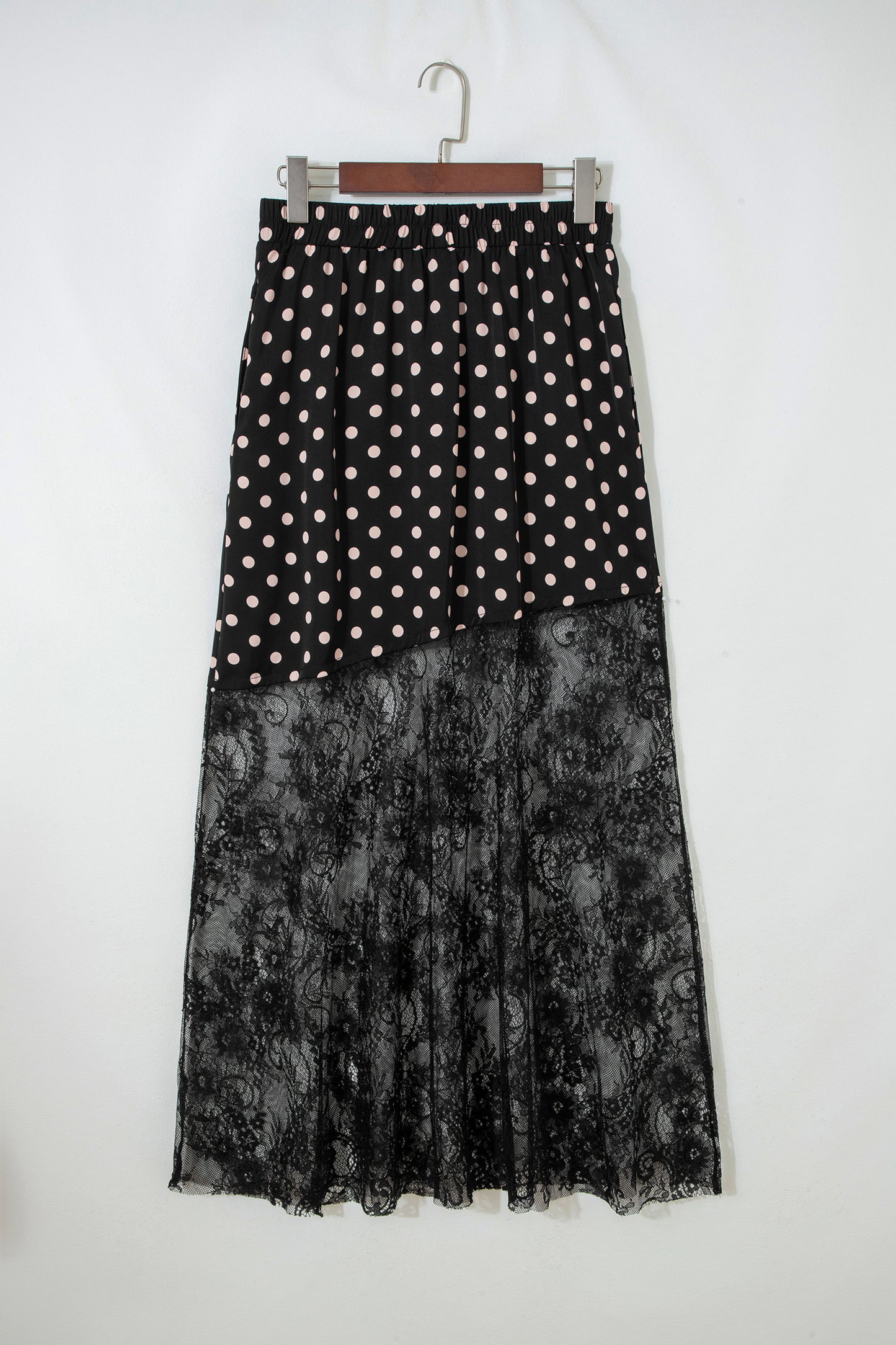 Polka Dot Sheer Lace Patchwork Asymmetric Skirt