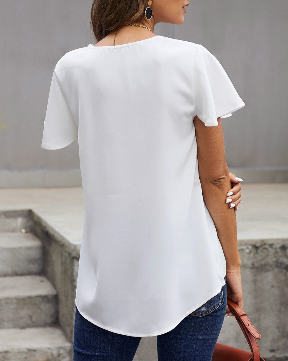 Ruffle Short Sleeve V-Neck Tee