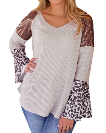 Patchwork Leopard Sequin Waffle Top