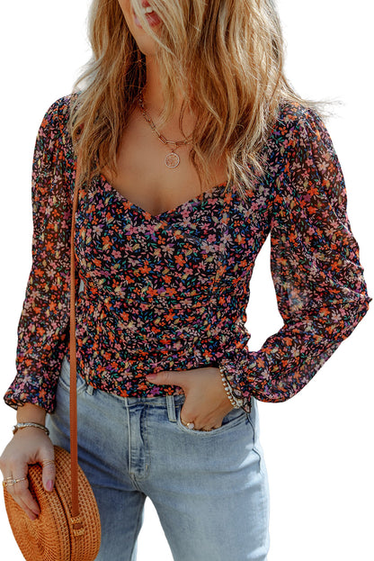 Floral Bubble Sleeve Blouse