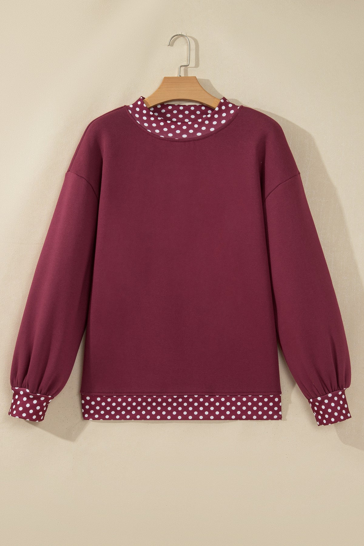Polka Dot Contrast Trim Mock Neck Sweatshirt