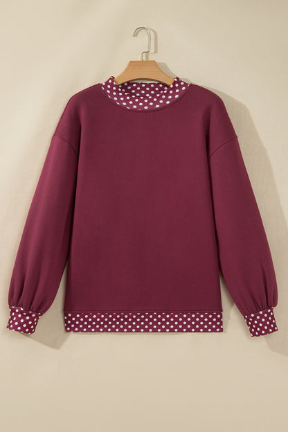 Polka Dot Contrast Trim Mock Neck Sweatshirt