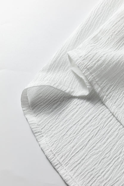 Solid Crinkled Lantern Sleeve Buttoned Shirt