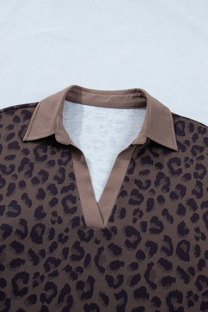 Leopard Collared V-Neck Top & Shorts Set