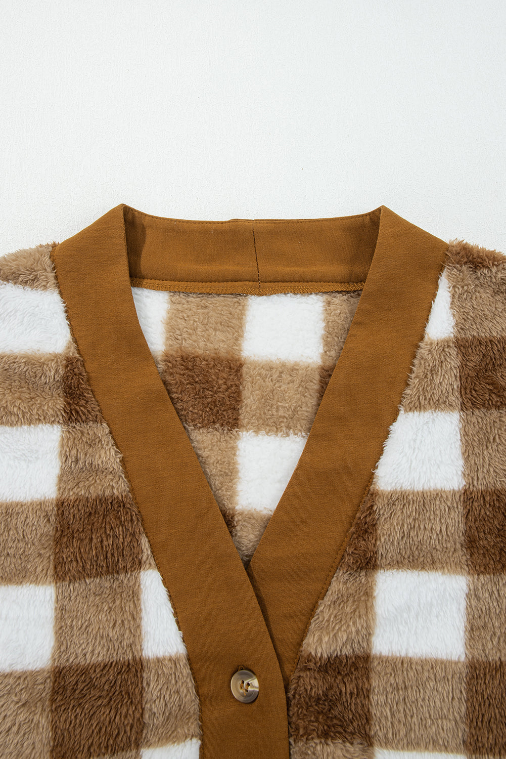 Checker Sherpa Button-Up Pocketed Cardigan