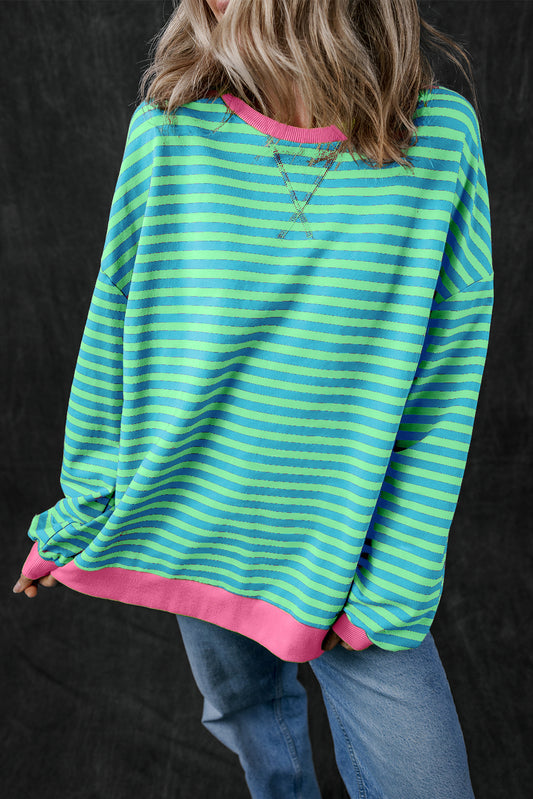 Stripe Contrast Trim Pullover Sweatshirt