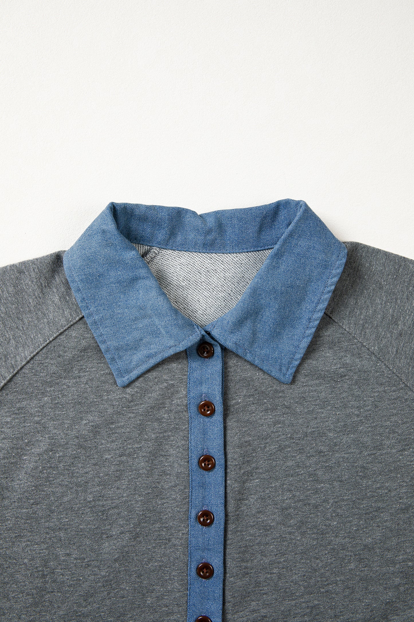 Colorblock Denim Patchwork Shirt Collar Blouse
