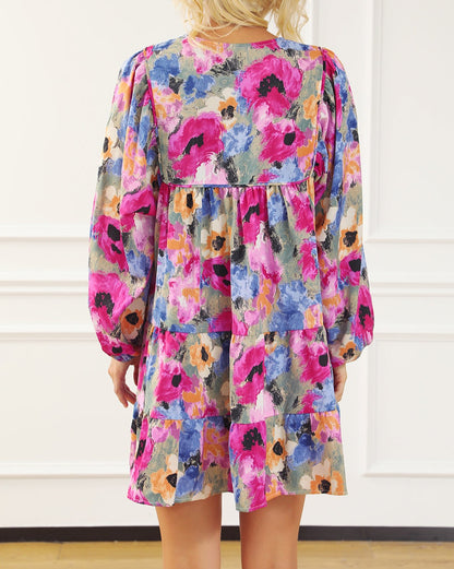 Floral Bubble Sleeve Shift Dress