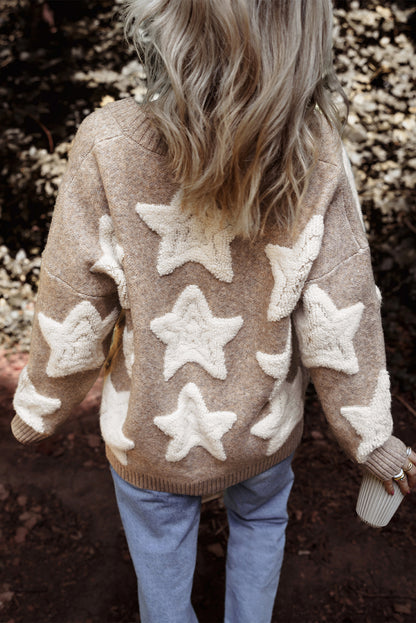 Star Sherpa Texture Sweater Cardigan