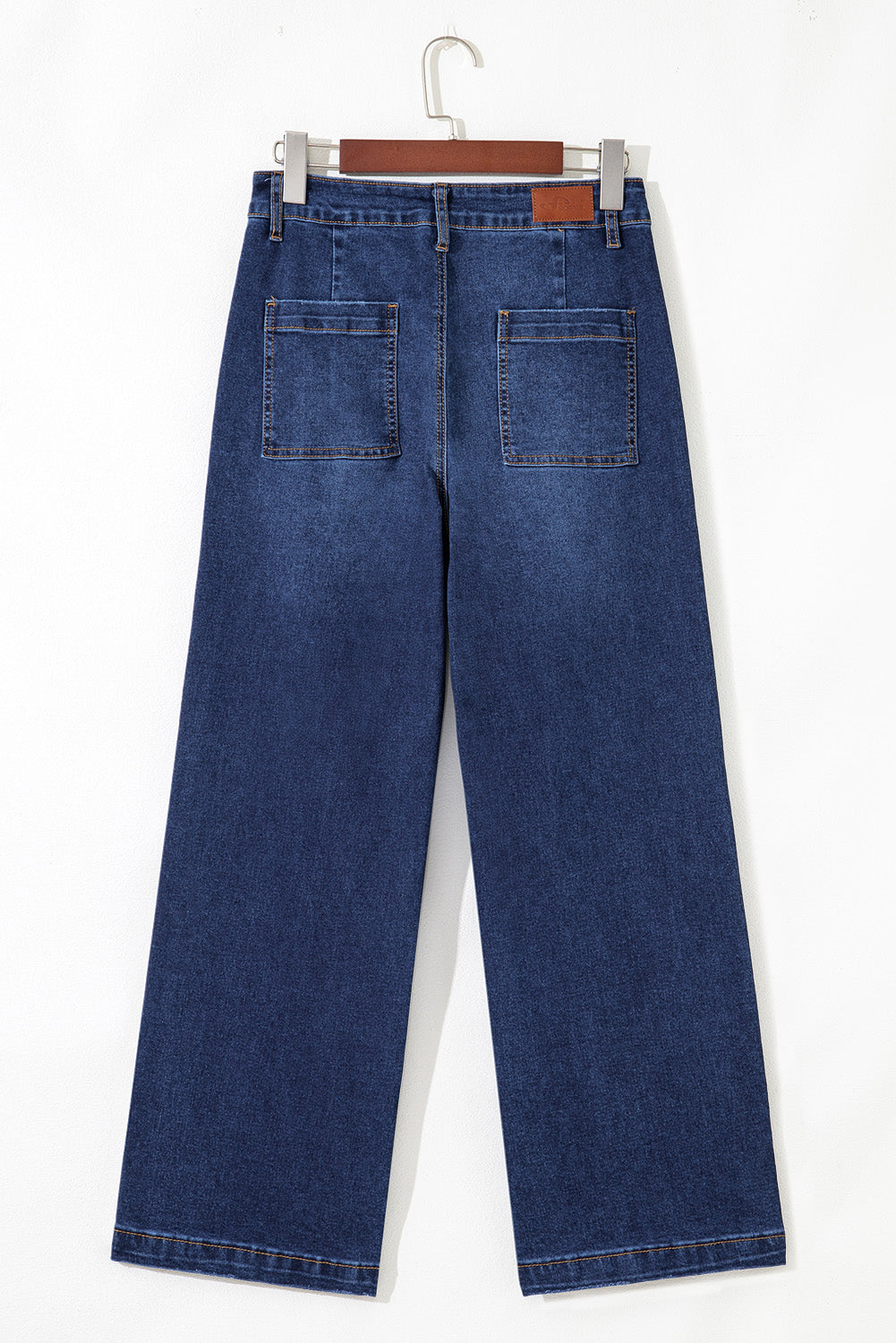 Denim High Waist Patch Pocket Straight Leg Jeans
