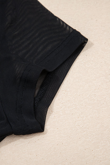 Sheer Mesh Patchwork Cap Sleeve T-Shirt