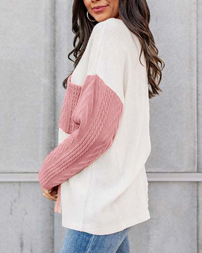 Colorblock Long Sleeve Pocketed Top