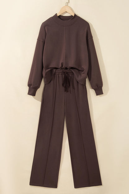 Solid Mock Neck Sweatshirt & Drawstring Pants Set