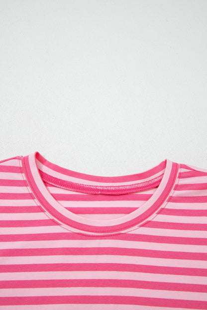 Stripe Drop Shoulder Top & Buttoned Pants Set