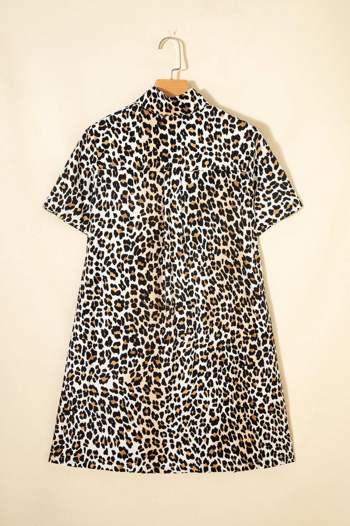 Leopard Half Buttoned Short Sleeve Mini Dress