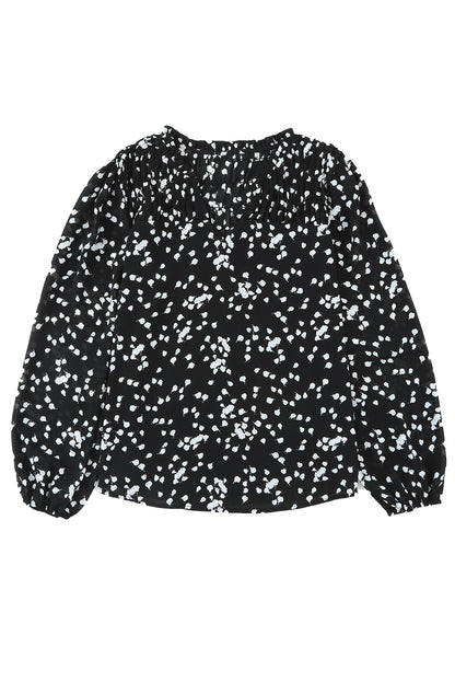 Dotted Split V-Neck Blouse