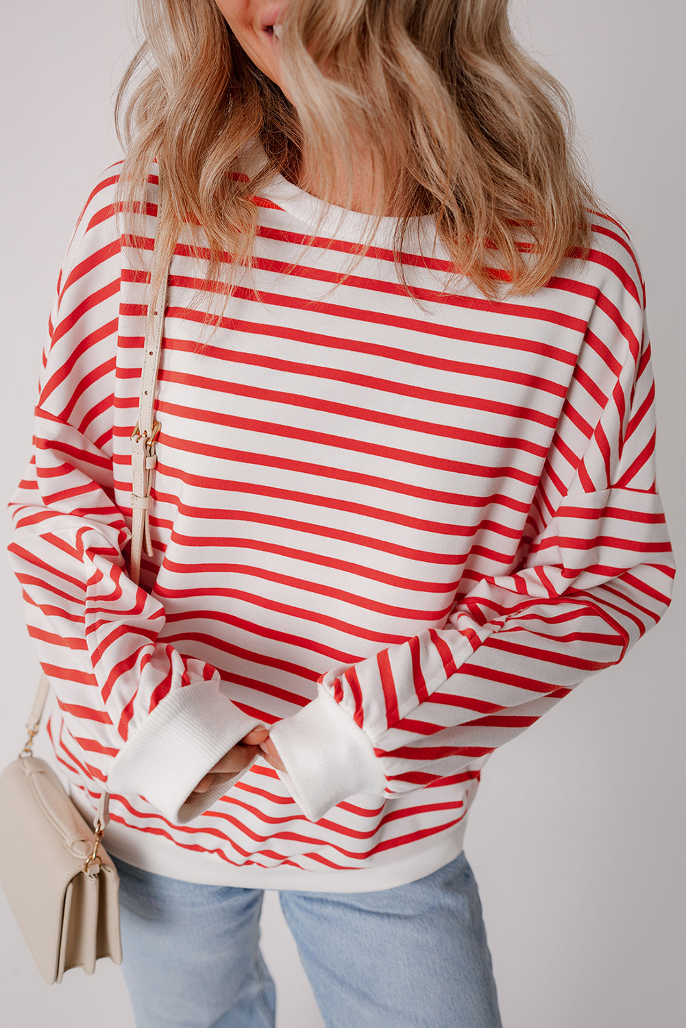 Stripe Drop Shoulder Crewneck Sweatshirt