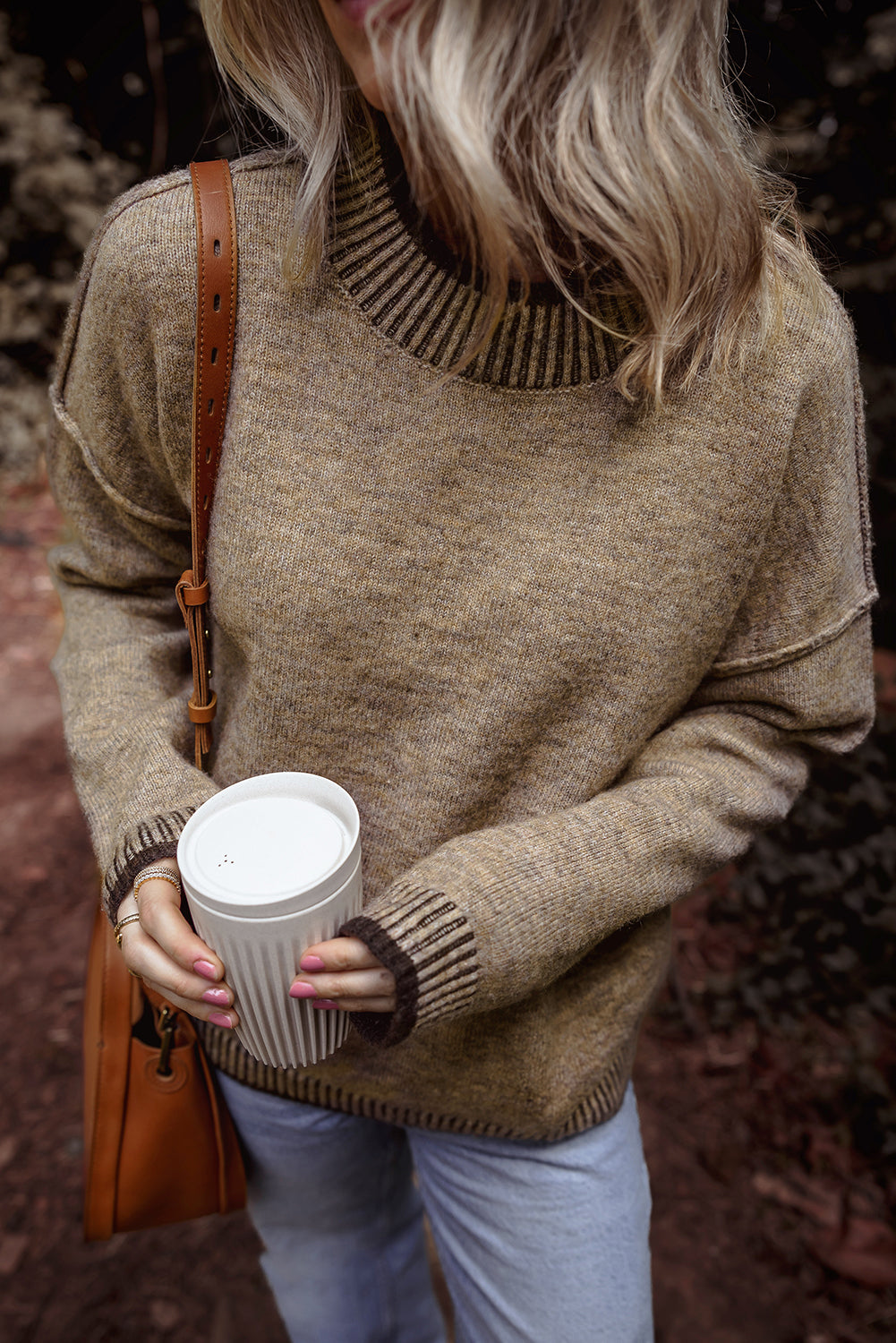 Contrast Trim Drop Shoulder Sweater