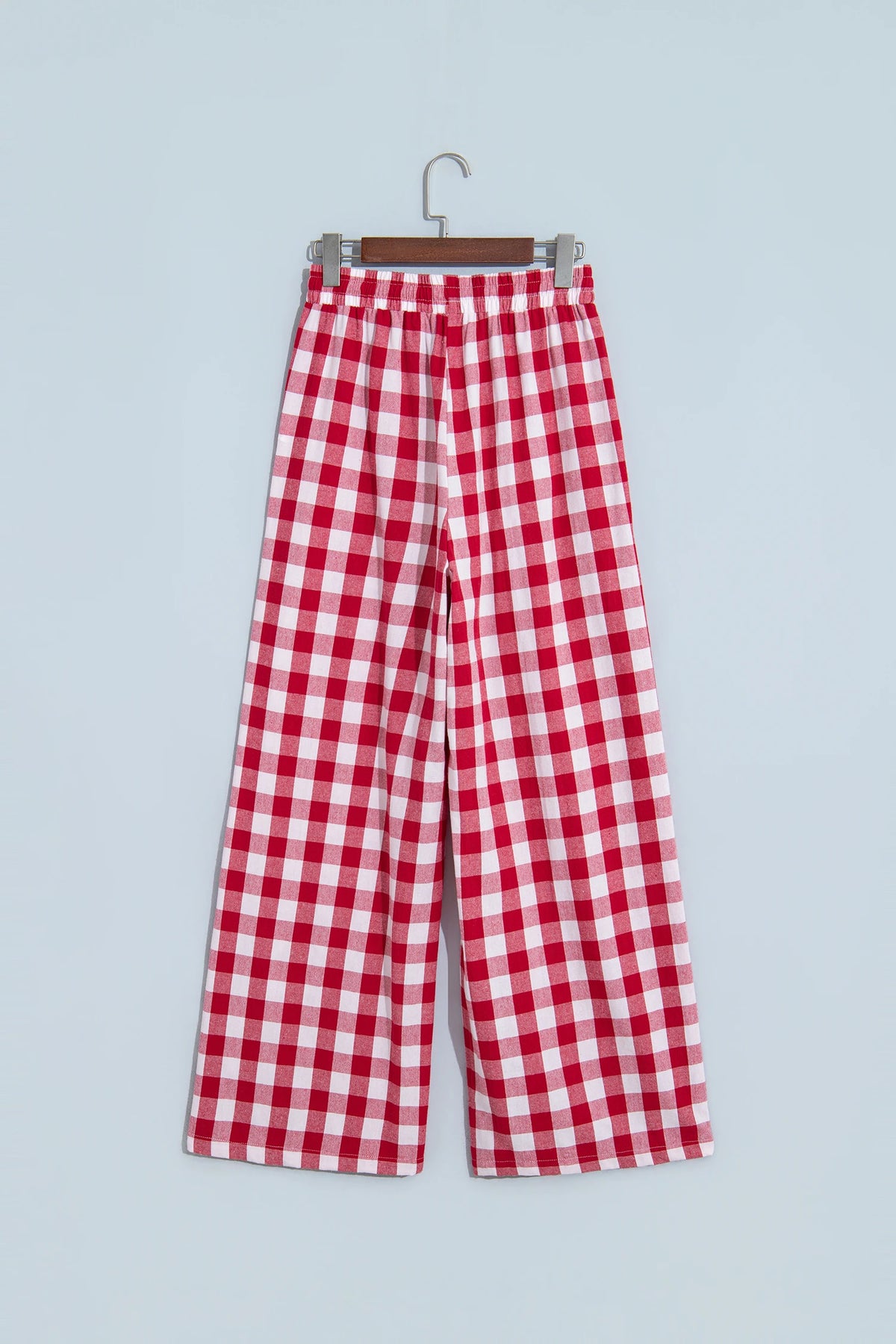 Gingham Drawstring High Waist Wide Leg Pants