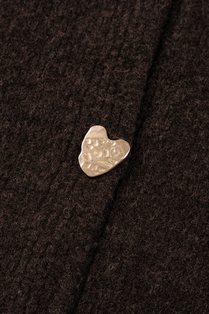 Heart Metal Button V-Neck Knit Cardigan