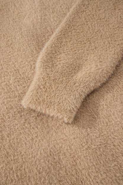 Solid Fuzzy Button-Front Cardigan