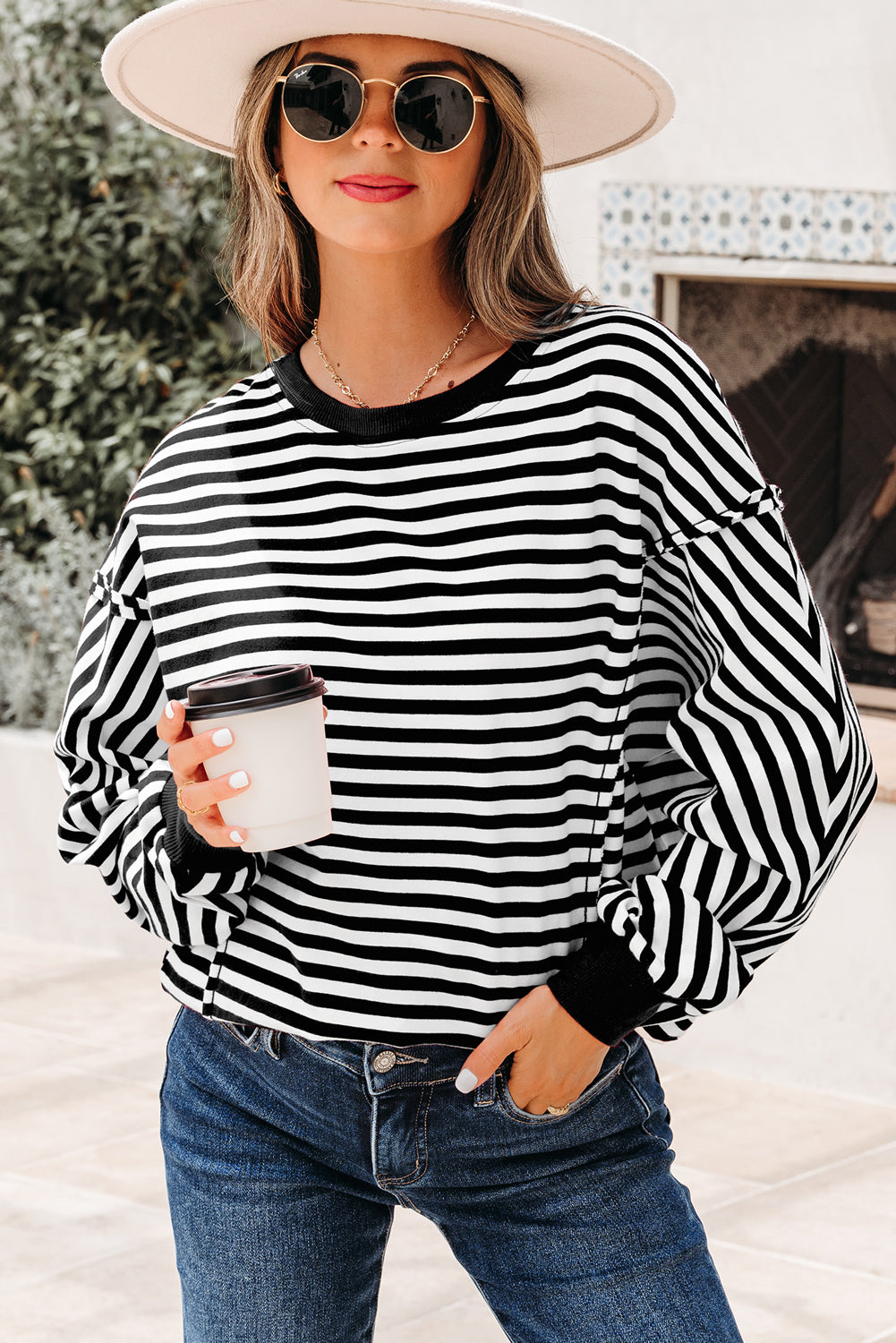 Stripe Reverse Seam Drop Shoulder Top