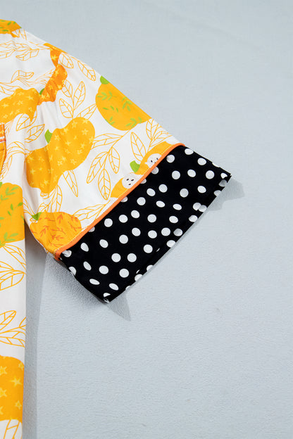 Pumpkin Polka Dot Trim Top & Pants Lounge Set
