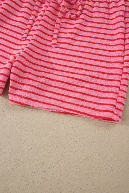 Stripe Side Split Tee & Drawstring Shorts Set