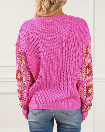 Floral Crochet Exposed Seam Sweater