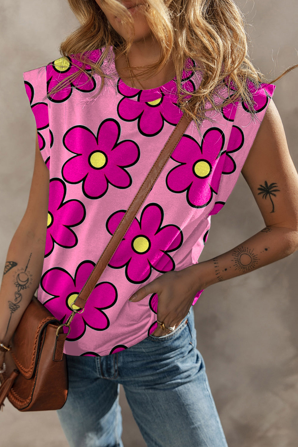 Floral Cap Sleeve T-Shirt