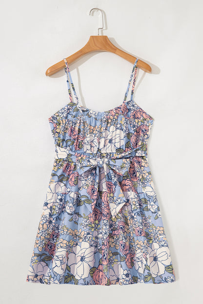 Floral Spaghetti Strap Tiered Mini Dress