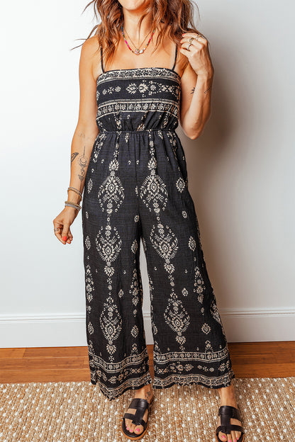Boho Spaghetti Straps Elastic Waist Jumpsuit