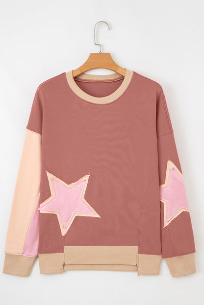 Star Patchwork Reverse Seam Drop Shoulder Sweatshirt