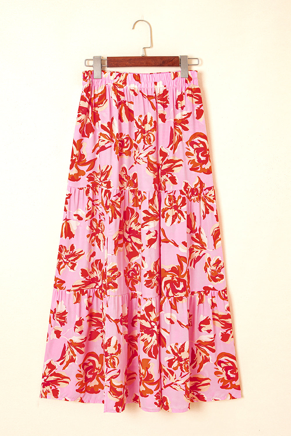 Boho Floral Tiered Side Slit Maxi Skirt