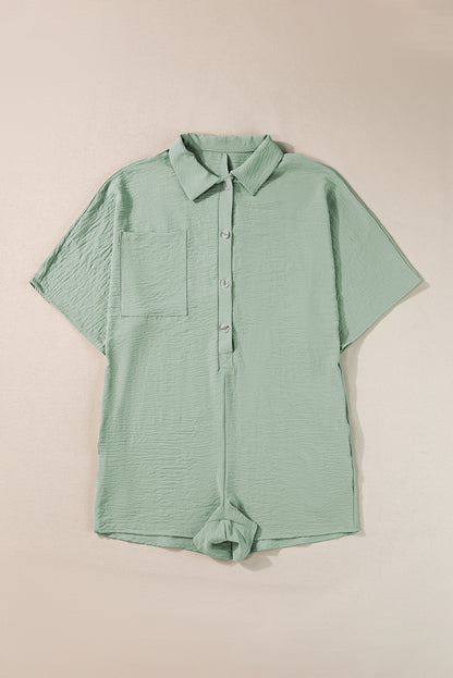 Half Button Collared Loose Romper w/ Pockets