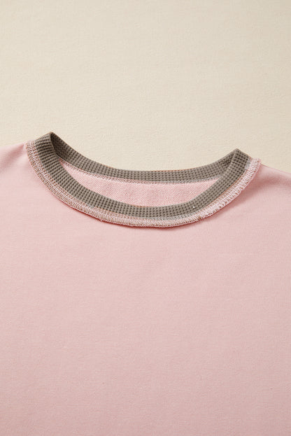 Colorblock Waffle Knit Patchwork Reverse Seam Oversize Sweatshirt