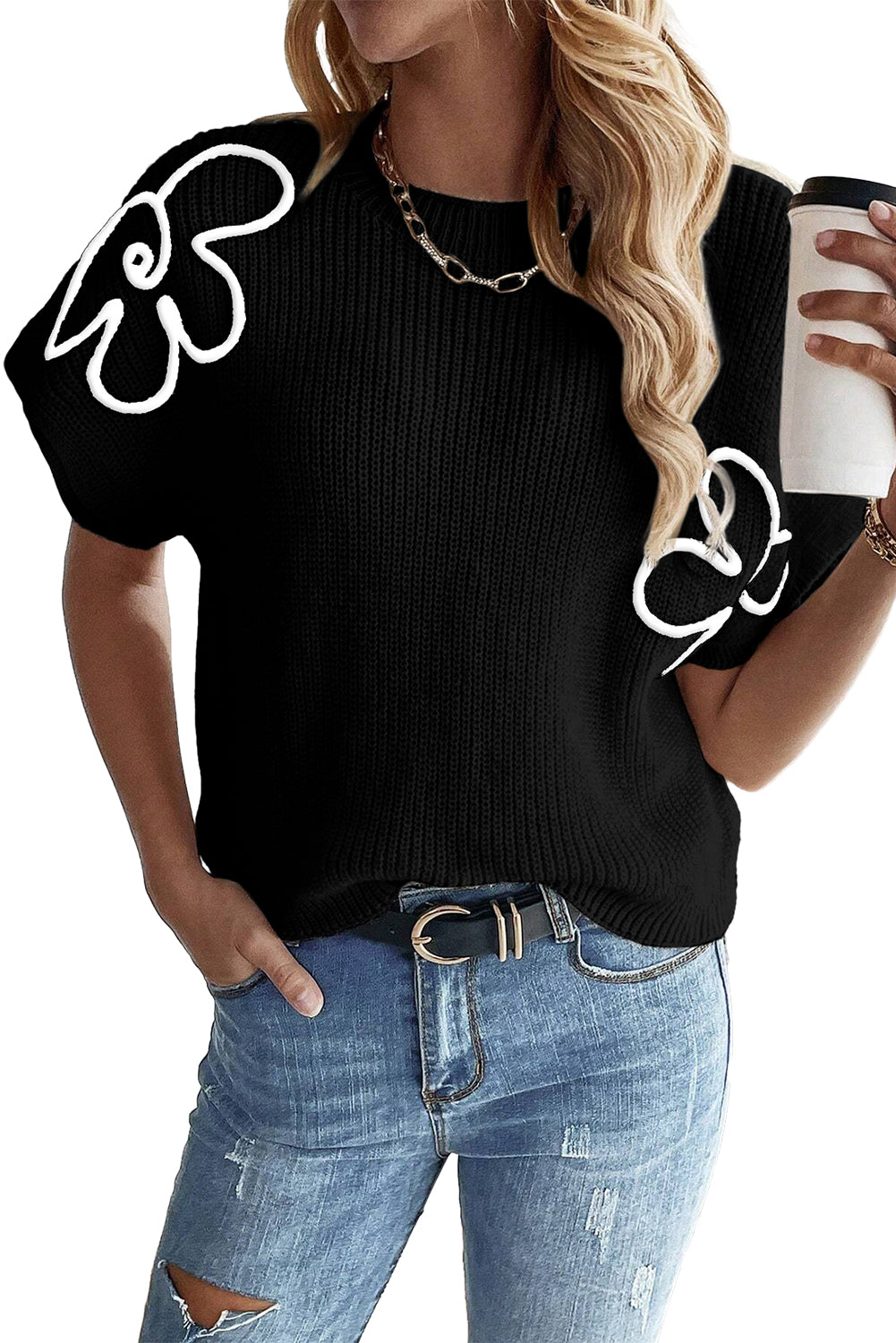 Floral Embroidered Sweater Tee