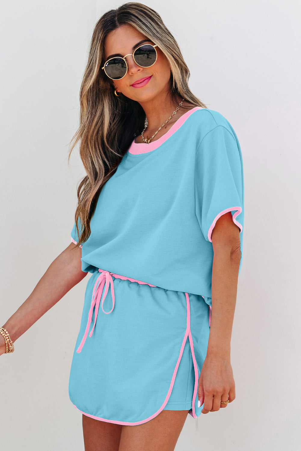 Colorblock Short Sleeve T-Shirt and Skort Set