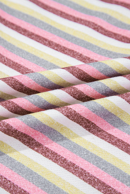 Stripe Patchwork Reverse Seam Henley Sweatshirt