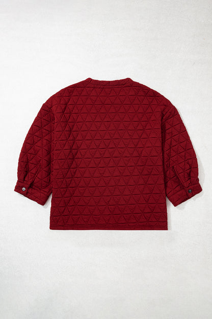 Plus Size Solid Quilted 3/4 Puff Sleeve Blouse
