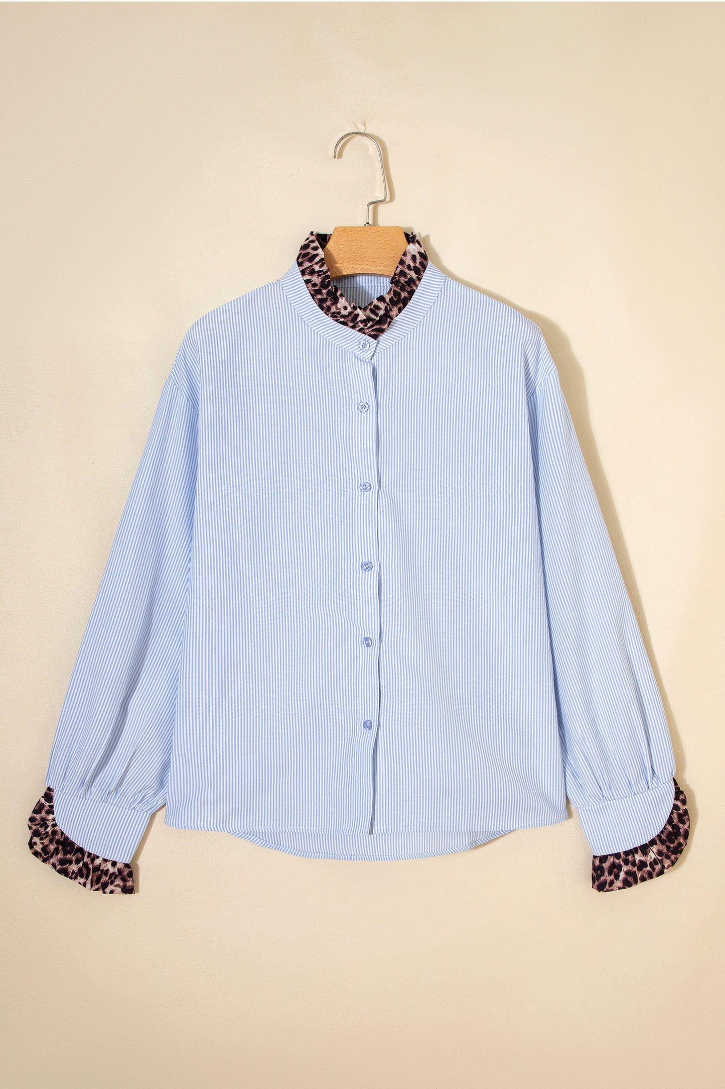 Stripe Patchwork Leopard Ruffle Long Sleeve Shirt
